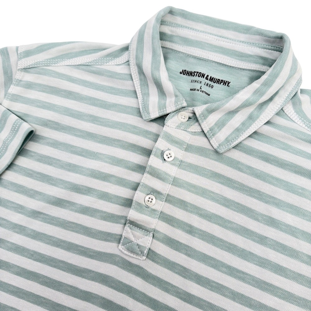 Johnston & Murphy Polo Shirt Mens L Green Striped Modal Short Sleeve Casual Prep